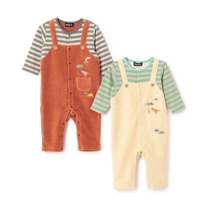 恐龍條紋拼接連體衣