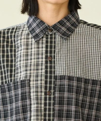 格紋拼接仿改造風襯衫