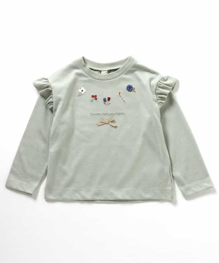 肩部荷葉邊花卉圖案T恤