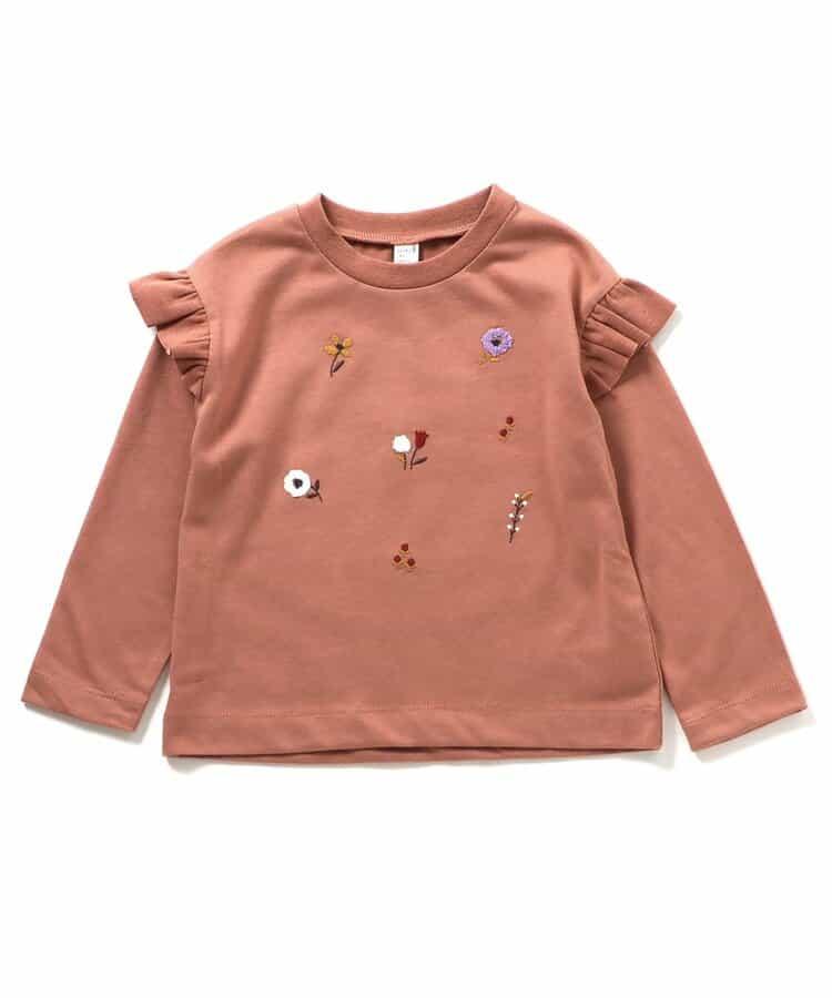 肩部荷葉邊花卉圖案T恤