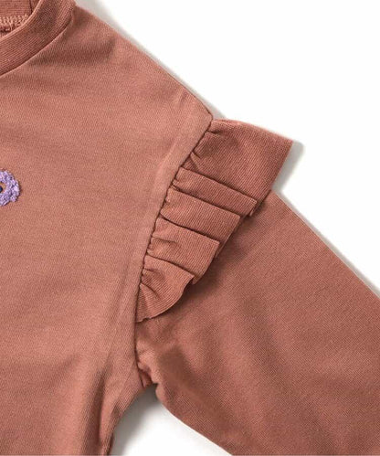 肩部荷葉邊花卉圖案T恤