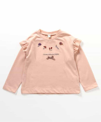 肩部荷葉邊花卉圖案T恤