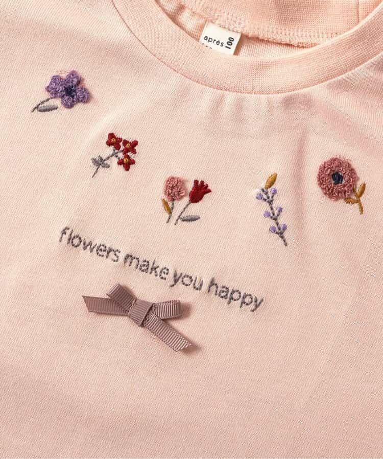 肩部荷葉邊花卉圖案T恤