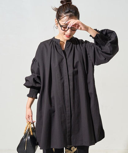 印度棉斜紋褶皺泡泡袖襯衫