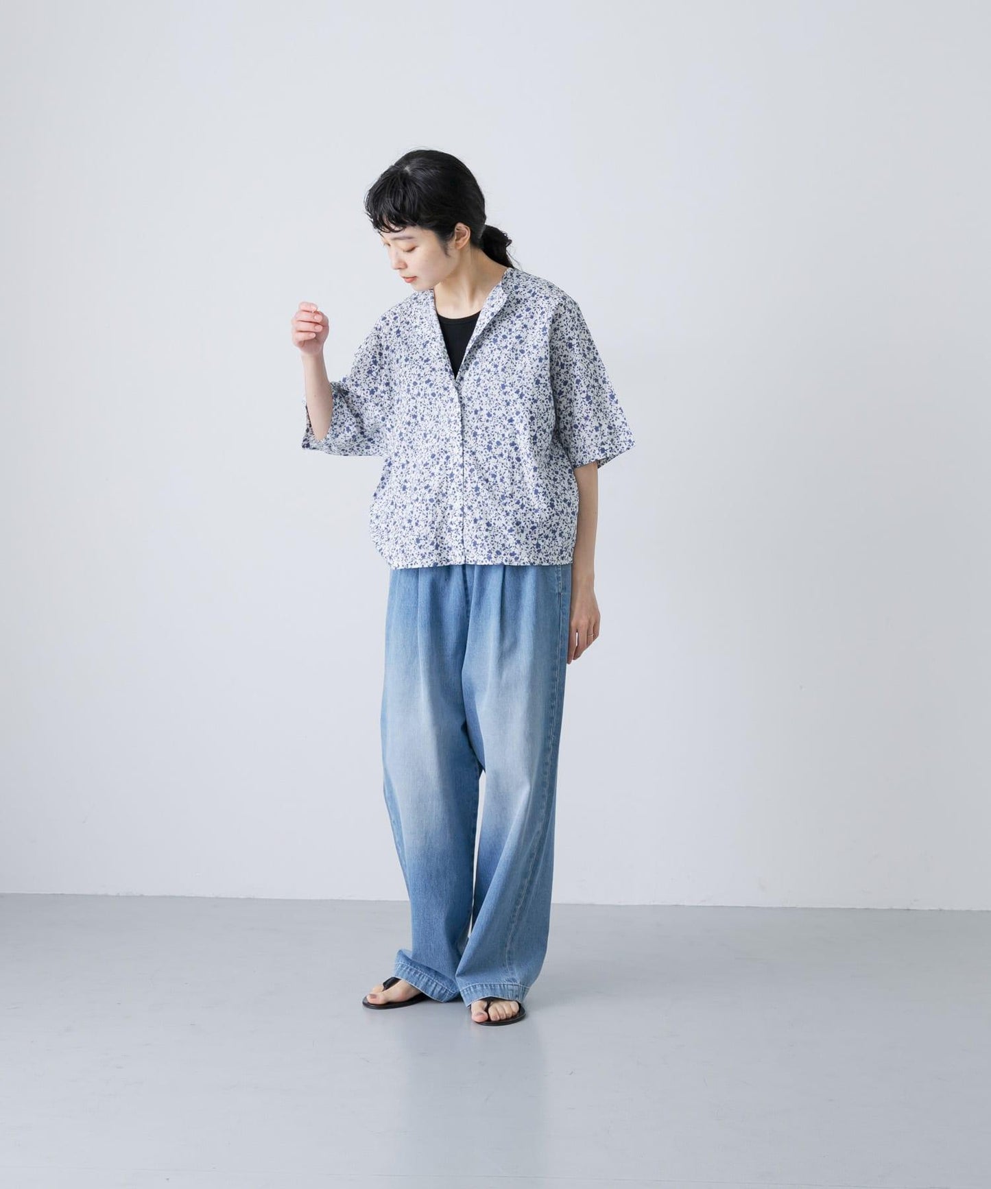 五分袖印花襯衫開衫