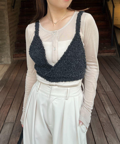 【/套裝商品】交叉吊帶背心×透視開衫
