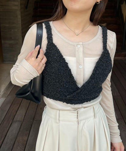 【/套裝商品】交叉吊帶背心×透視開衫