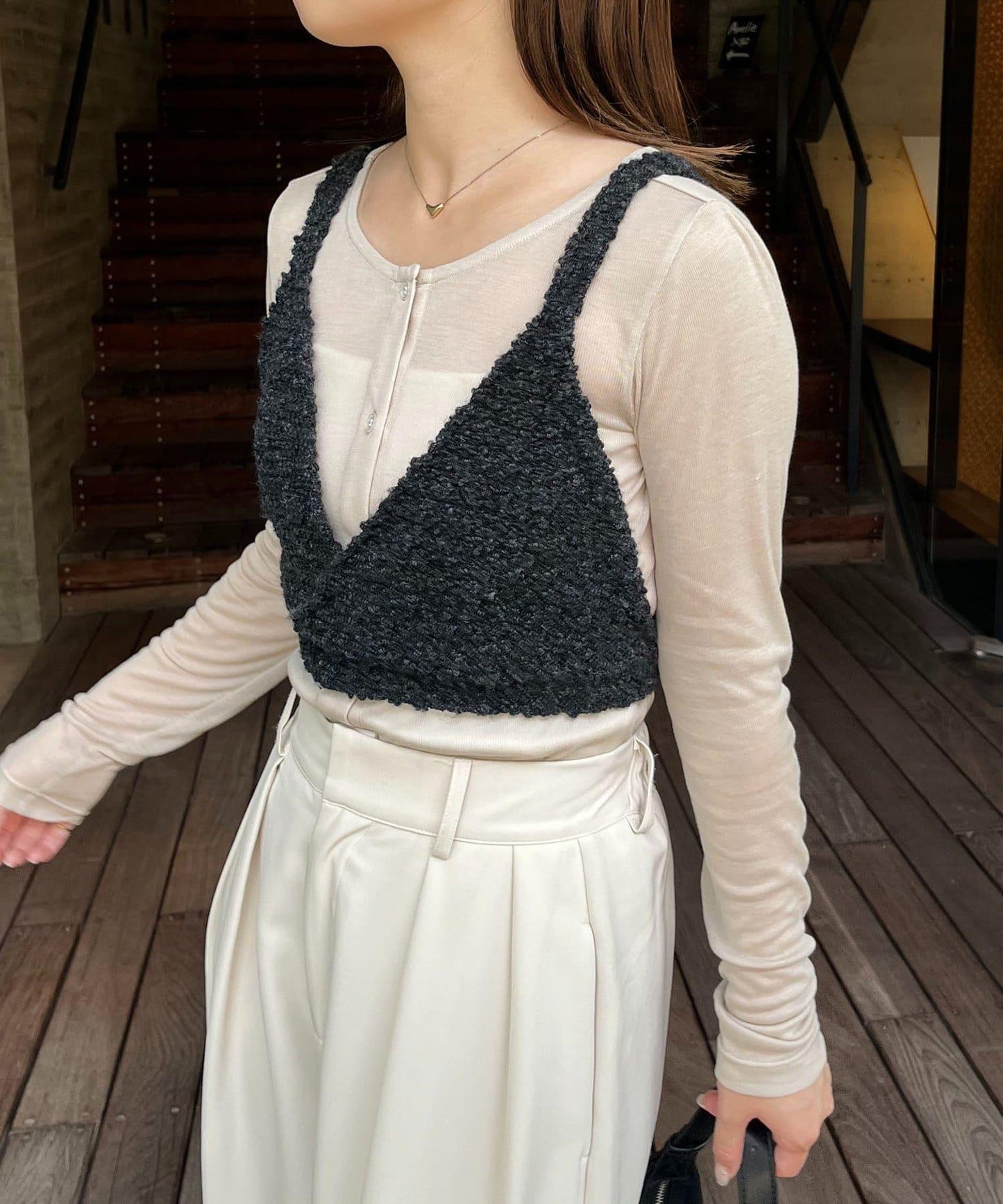 【/套裝商品】交叉吊帶背心×透視開衫