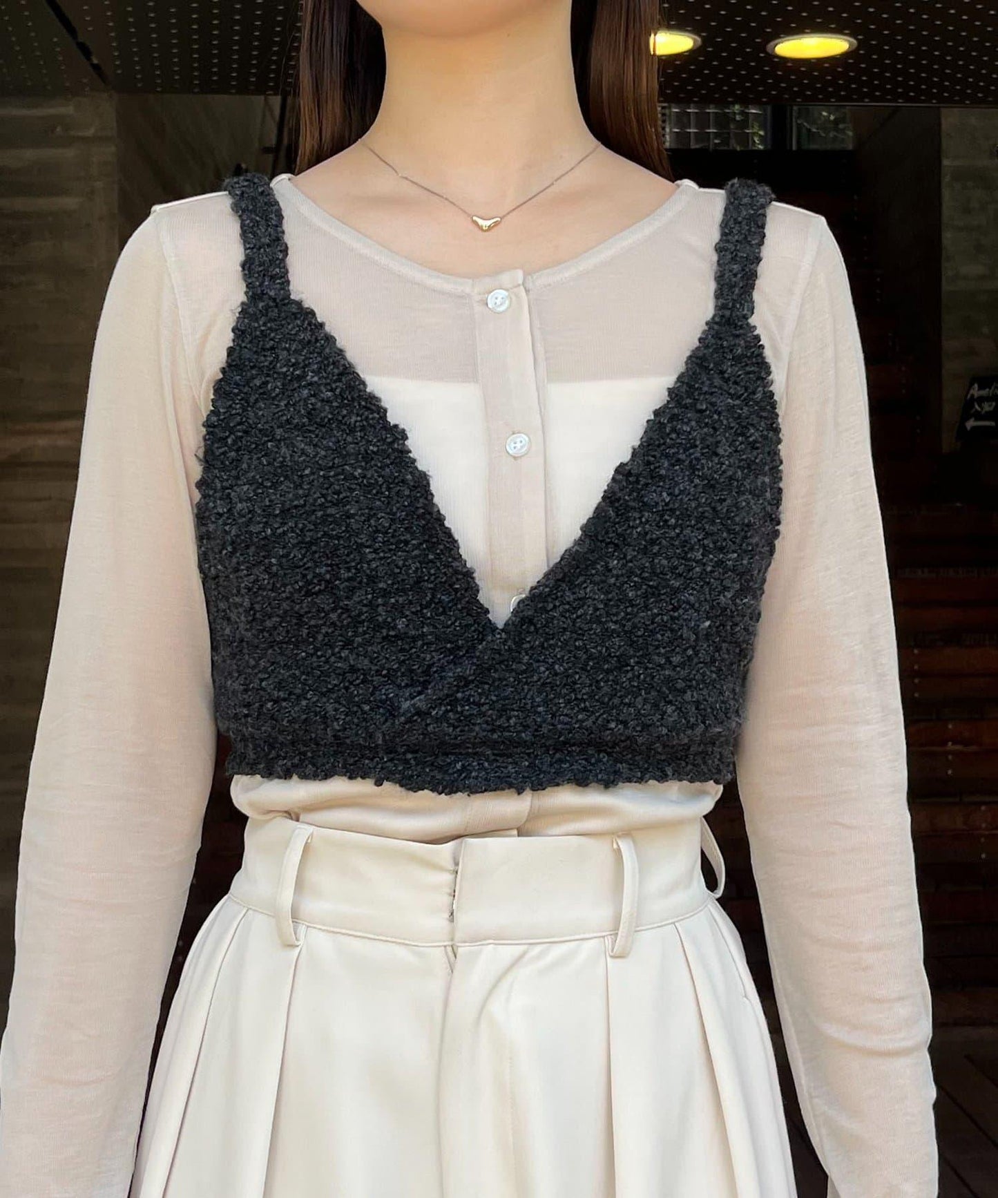 【/套裝商品】交叉吊帶背心×透視開衫