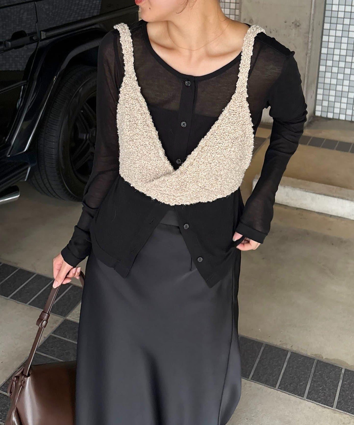 【/套裝商品】交叉吊帶背心×透視開衫