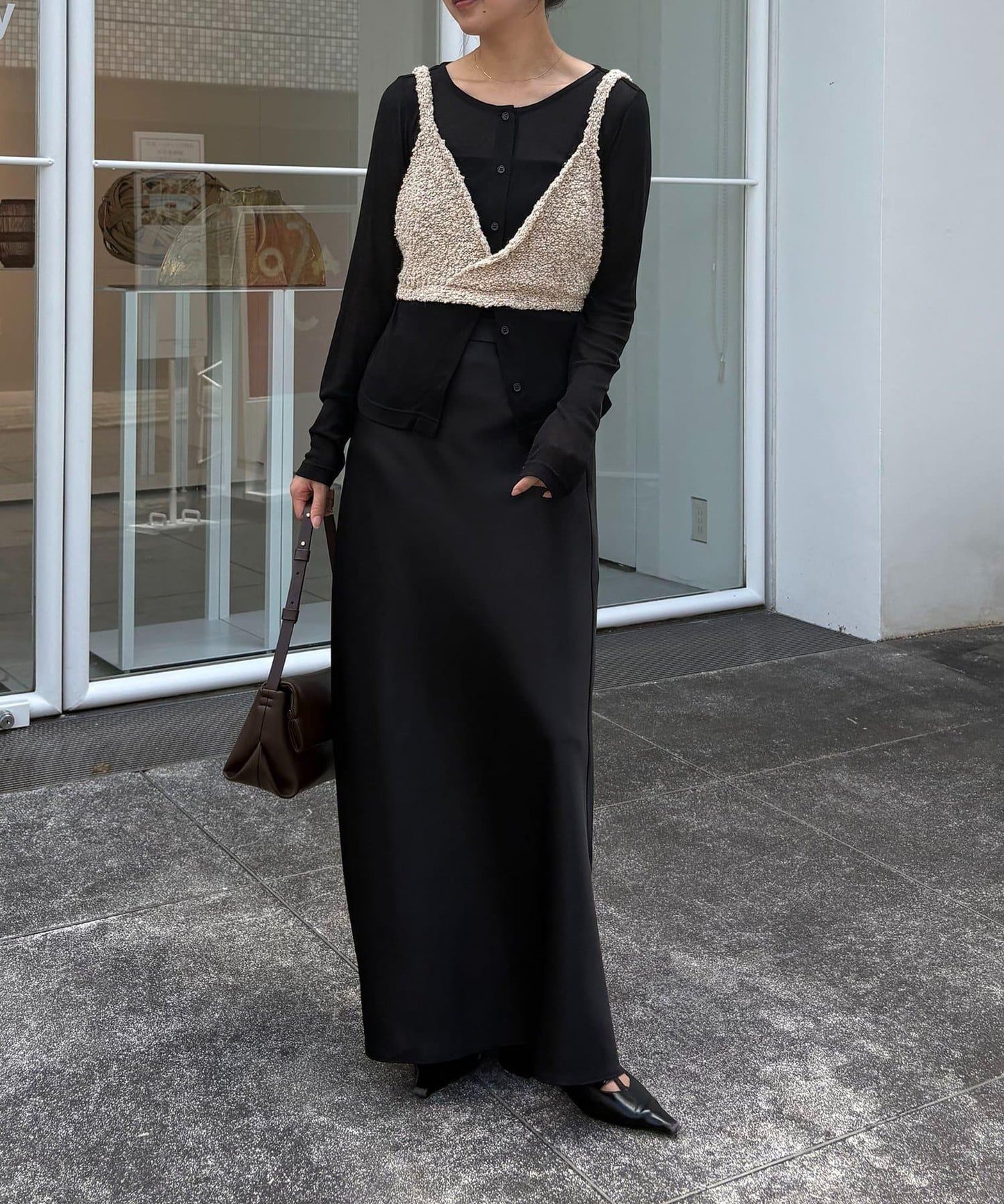 【/套裝商品】交叉吊帶背心×透視開衫