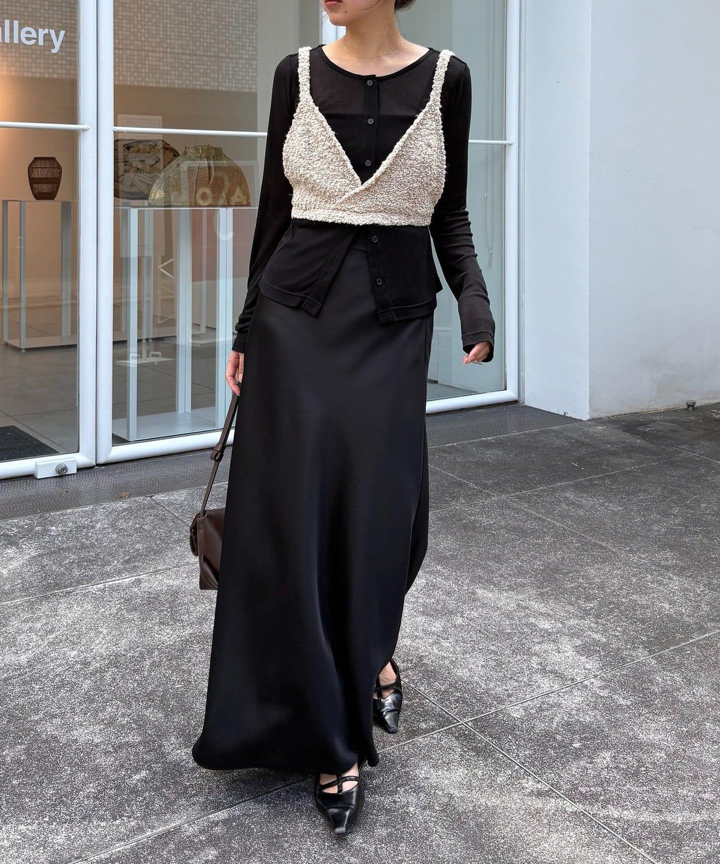 【/套裝商品】交叉吊帶背心×透視開衫