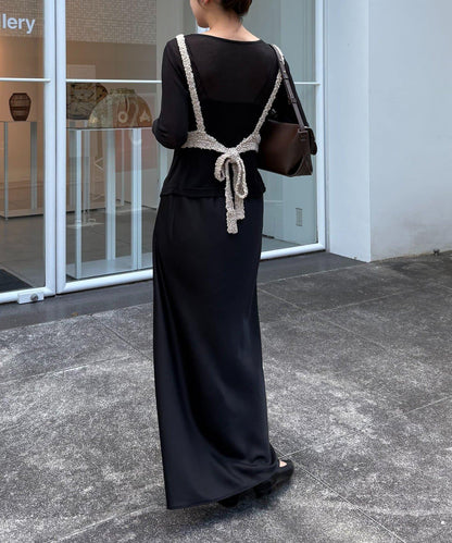 【/套裝商品】交叉吊帶背心×透視開衫