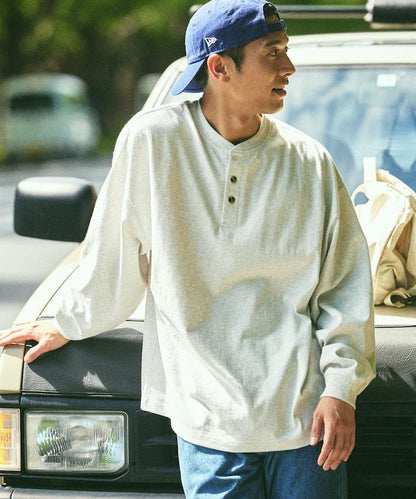 9盎司重磅寬鬆版型亨利領長袖T恤/重磅/長袖T恤