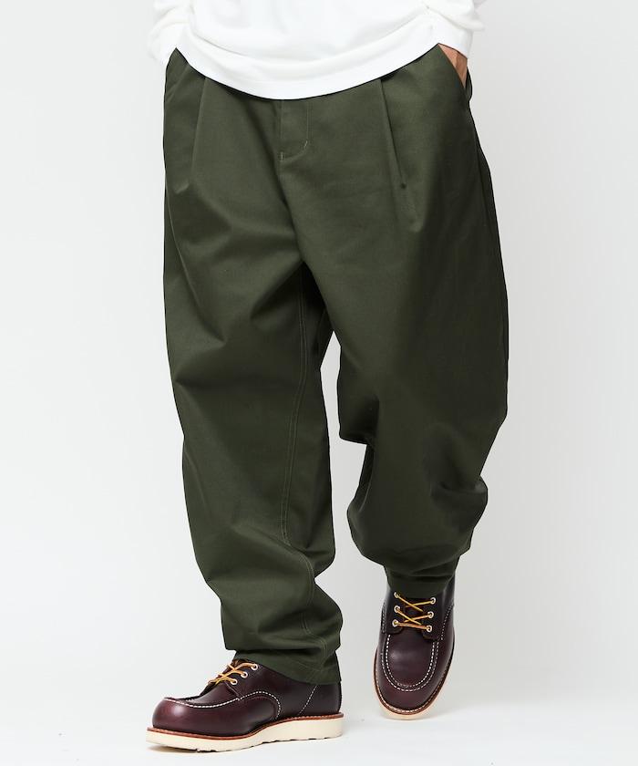 寬鬆版型斜紋打褶錐形褲