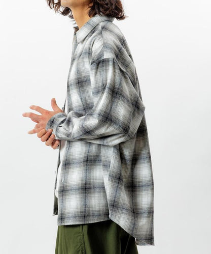 寬鬆版型漸變格紋法蘭絨襯衫