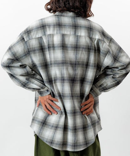 寬鬆版型漸變格紋法蘭絨襯衫