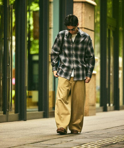 寬鬆版型漸變格紋法蘭絨襯衫