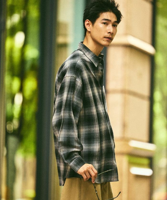 寬鬆版型漸變格紋法蘭絨襯衫