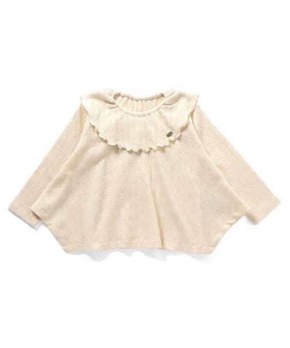 荷葉邊領拼接下襬T恤