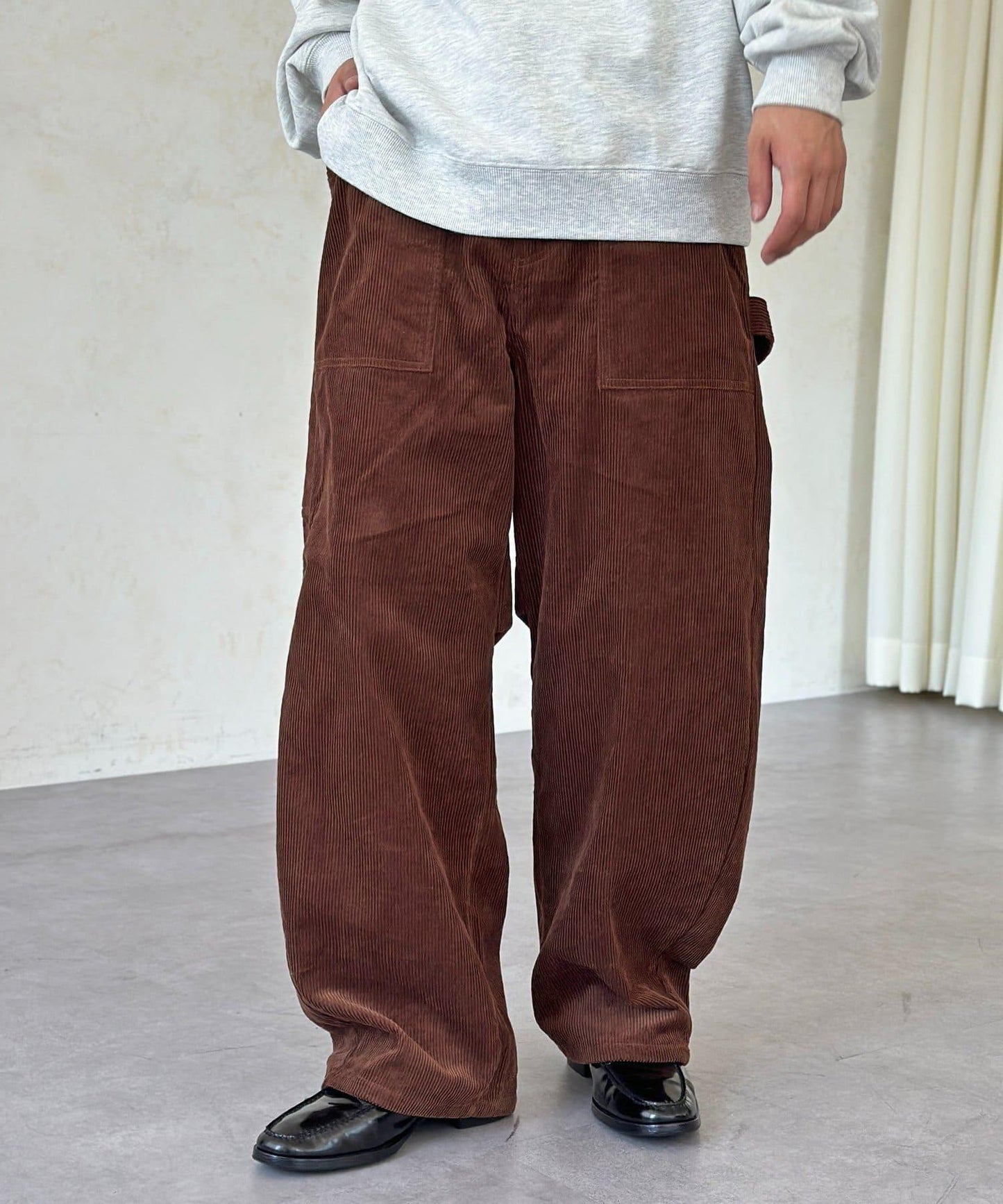 燈芯絨彎曲工裝褲