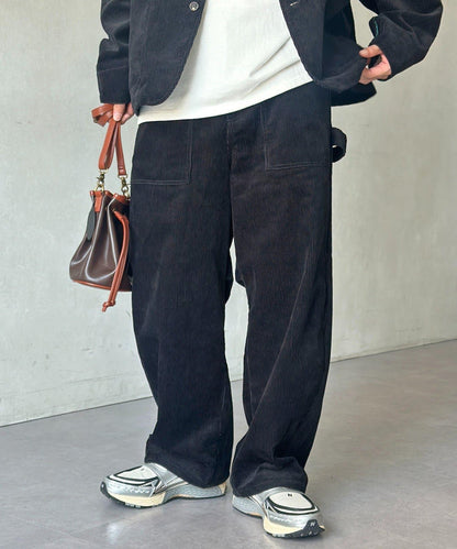 燈芯絨彎曲工裝褲