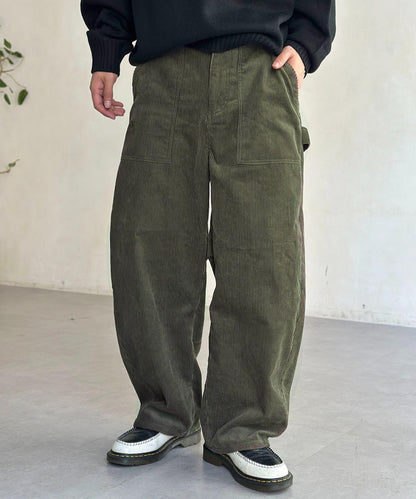 燈芯絨彎曲工裝褲