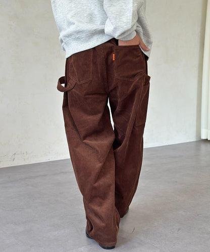 燈芯絨彎曲工裝褲