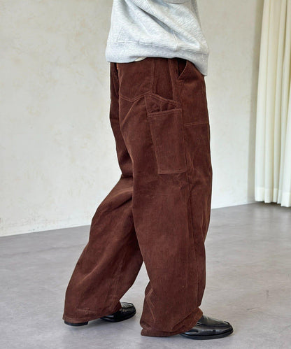 燈芯絨彎曲工裝褲