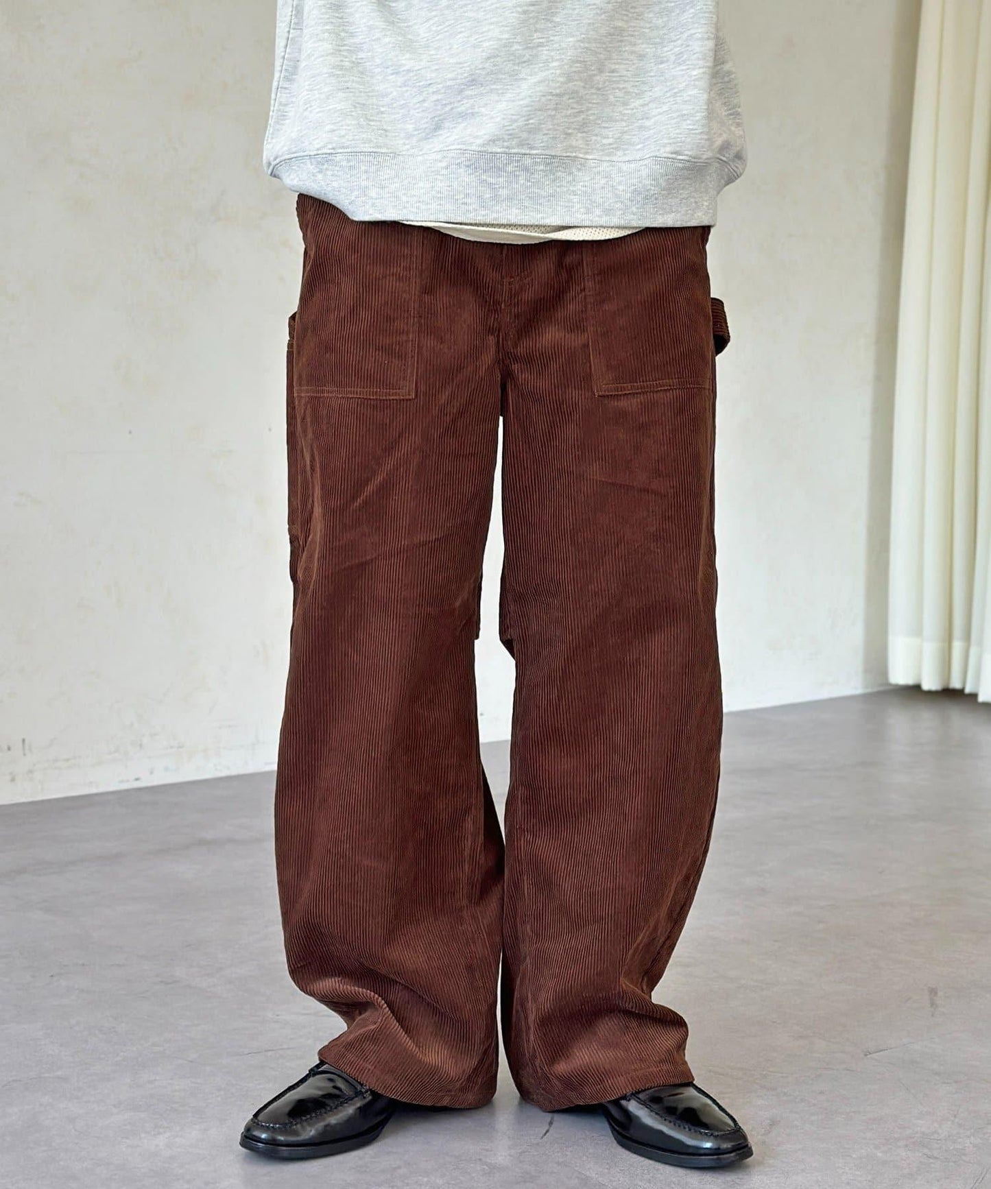 燈芯絨彎曲工裝褲