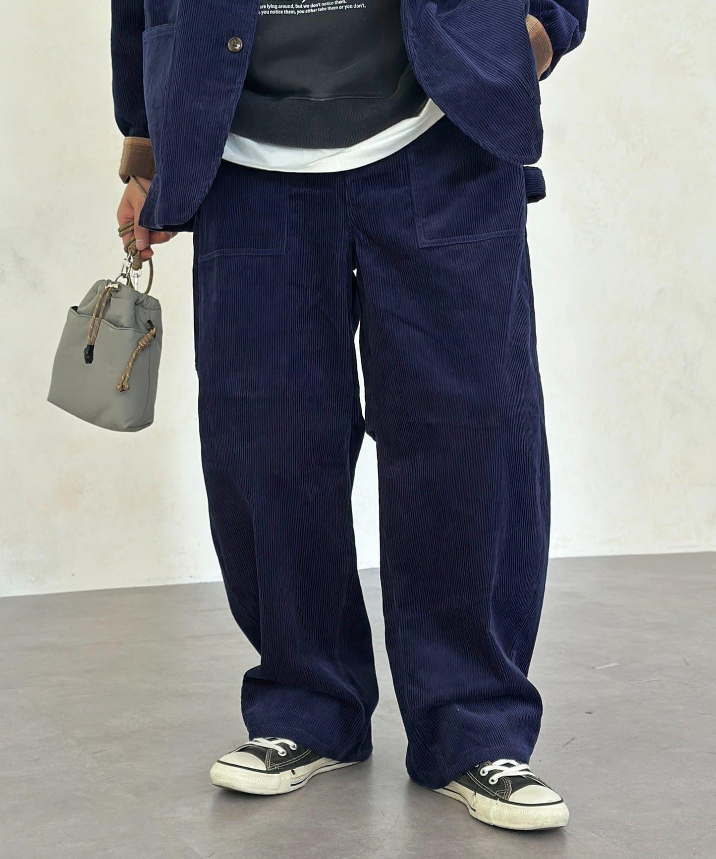 燈芯絨彎曲工裝褲