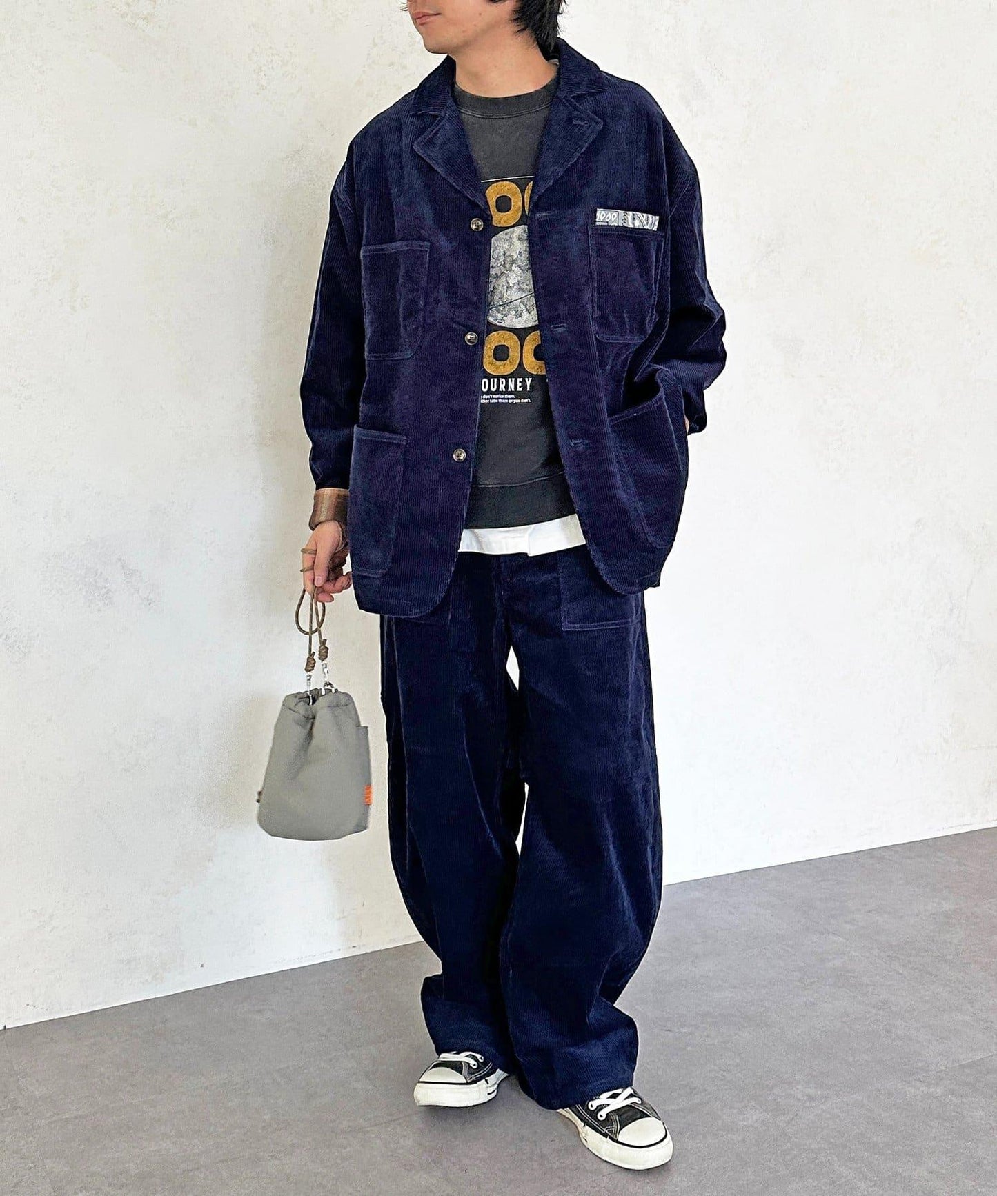 燈芯絨彎曲工裝褲