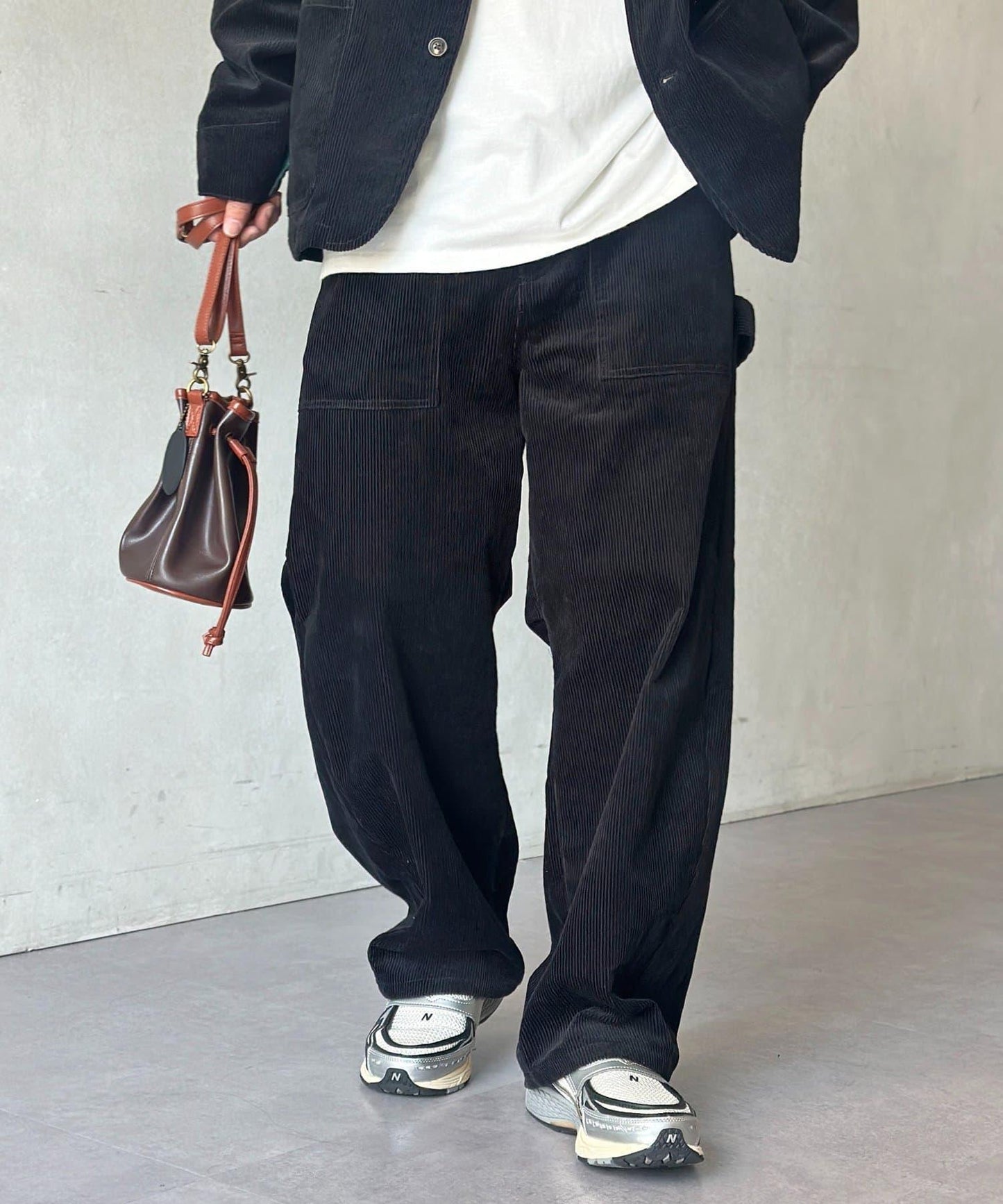 燈芯絨彎曲工裝褲