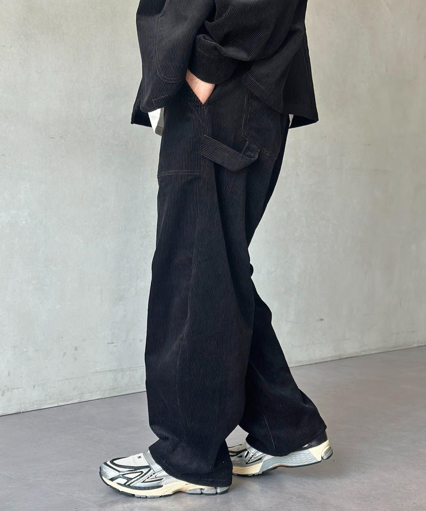 燈芯絨彎曲工裝褲