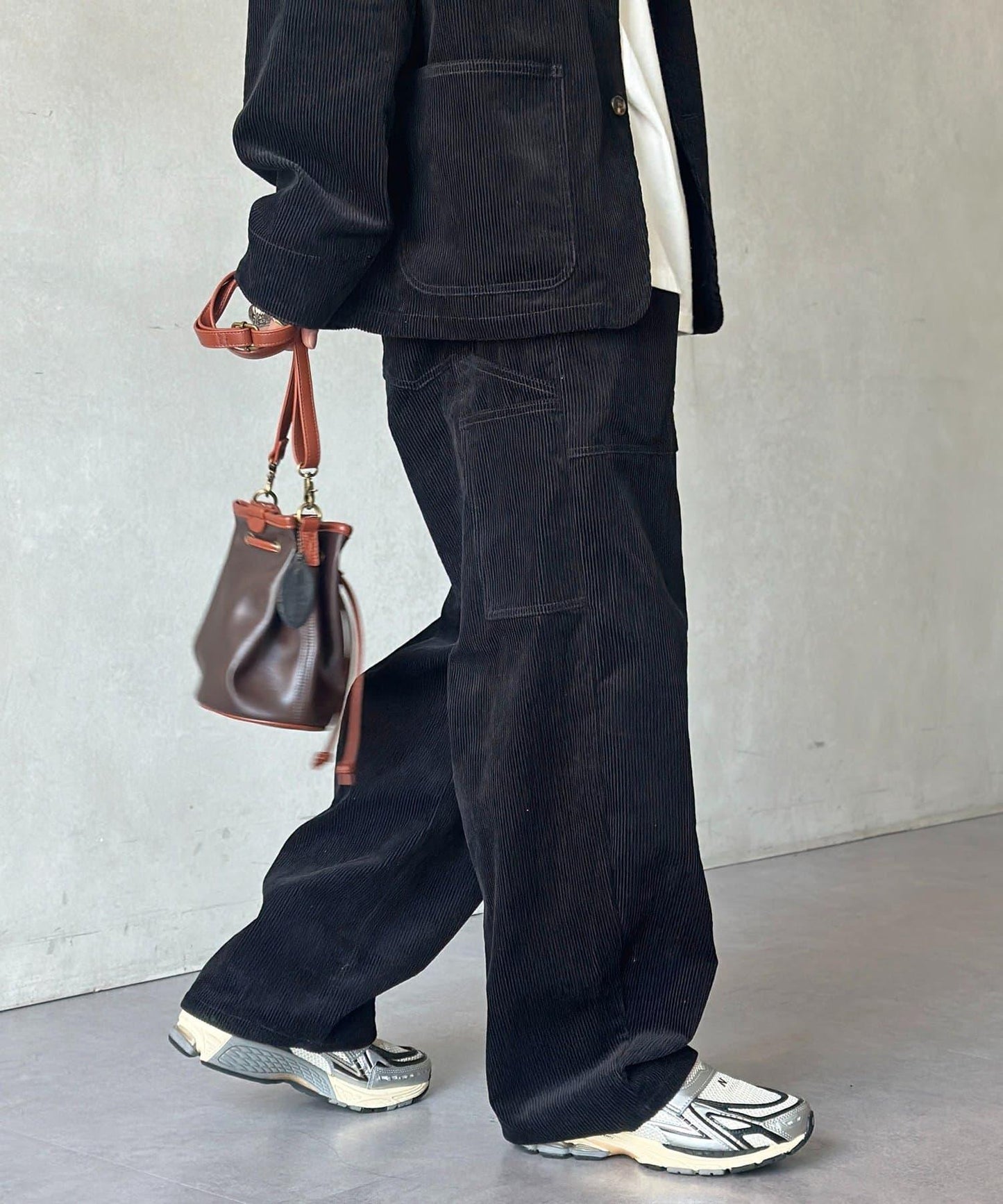 燈芯絨彎曲工裝褲