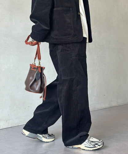 燈芯絨彎曲工裝褲