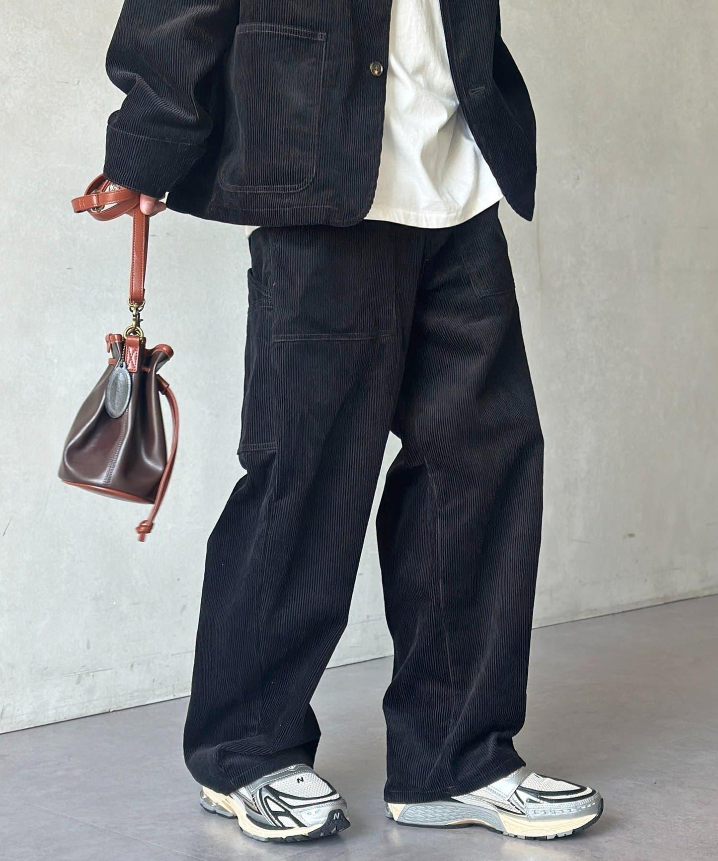 燈芯絨彎曲工裝褲