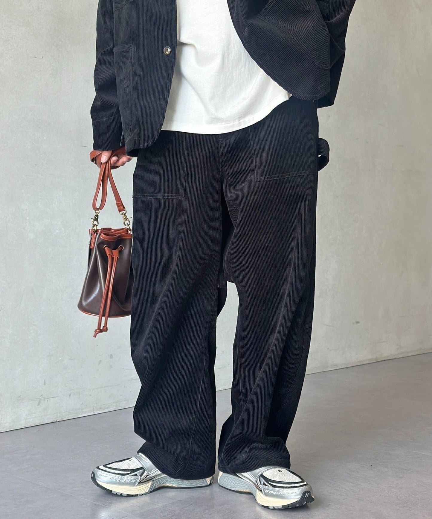 燈芯絨彎曲工裝褲