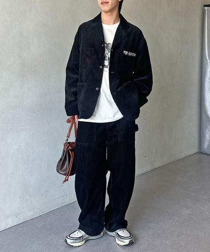 燈芯絨彎曲工裝褲