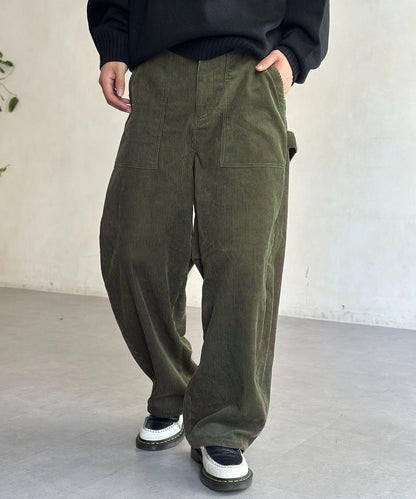 燈芯絨彎曲工裝褲