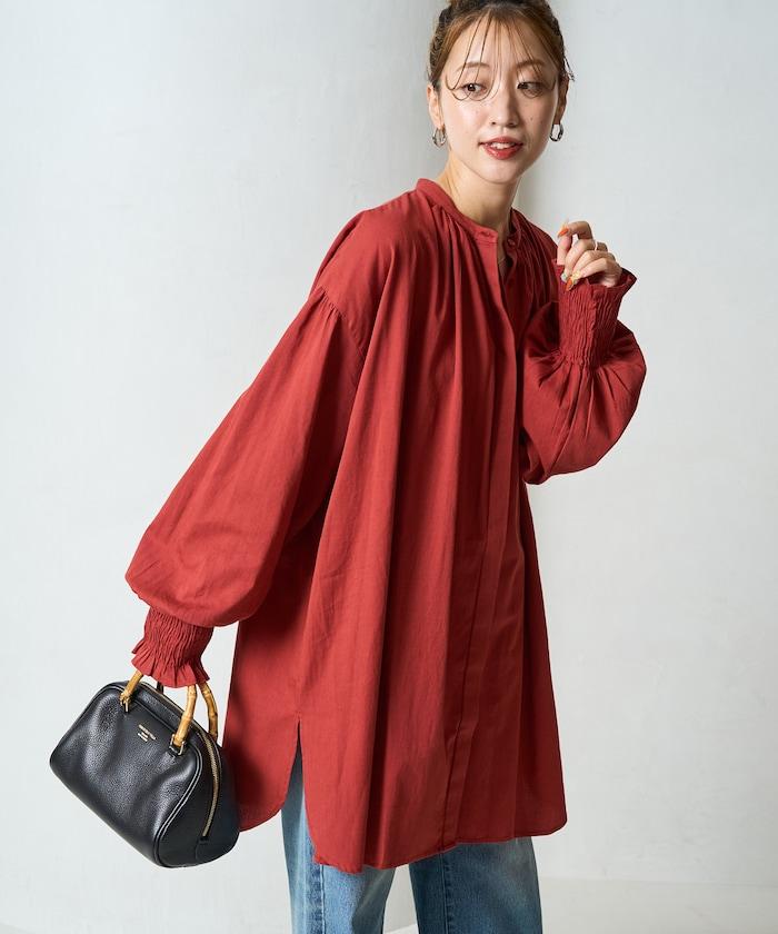 印度棉斜紋褶皺泡泡袖襯衫