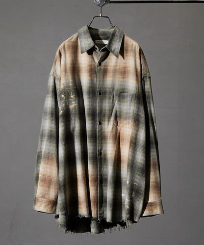 寬鬆版型 漂白工藝 漸變格紋 法蘭絨襯衫