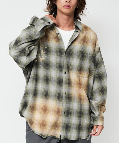 寬鬆版型 漂白工藝 漸變格紋 法蘭絨襯衫