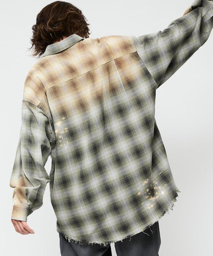 寬鬆版型 漂白工藝 漸變格紋 法蘭絨襯衫
