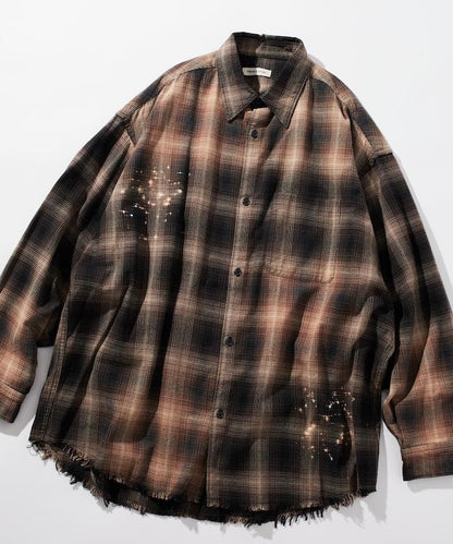 寬鬆版型 漂白工藝 漸變格紋 法蘭絨襯衫