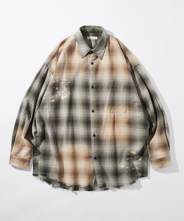 寬鬆版型 漂白工藝 漸變格紋 法蘭絨襯衫