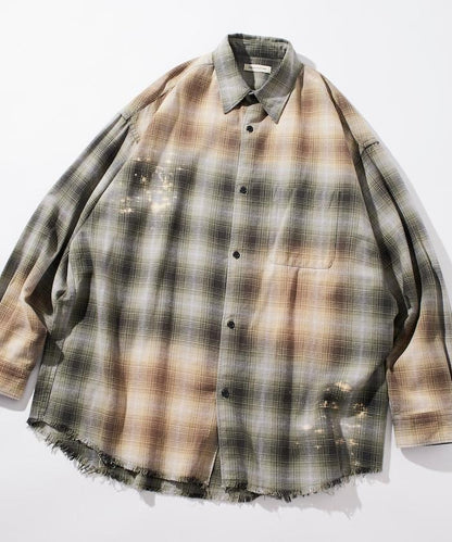 寬鬆版型 漂白工藝 漸變格紋 法蘭絨襯衫