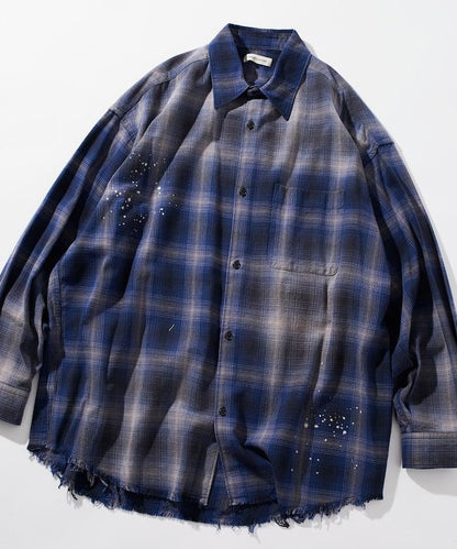 寬鬆版型 漂白工藝 漸變格紋 法蘭絨襯衫