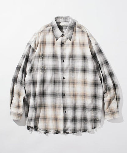 寬鬆版型 漂白工藝 漸變格紋 法蘭絨襯衫