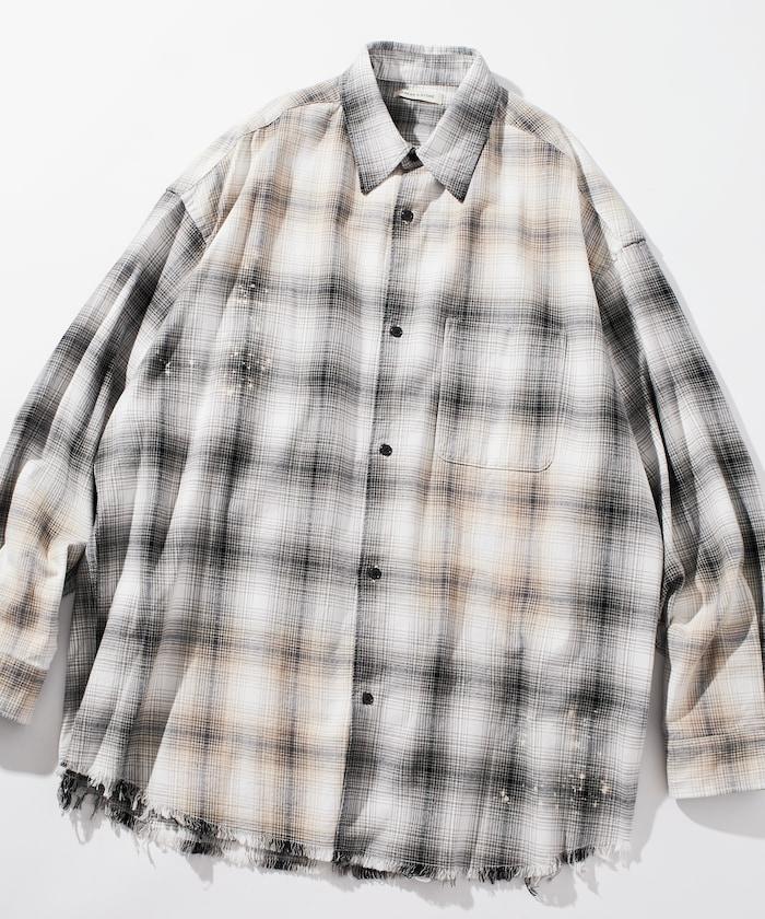 寬鬆版型 漂白工藝 漸變格紋 法蘭絨襯衫